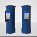 Two Blue Public Service Kiosks With Screen Display And Service Slot