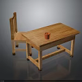 Simple Natural Wooden Furniture Set Table and Chair With Red Cup on Top