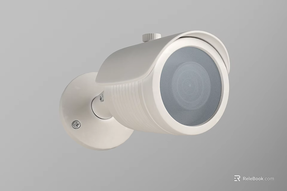 White Modern Wall Mounted Surveillance Camera With Circular Lens Design 3d model 