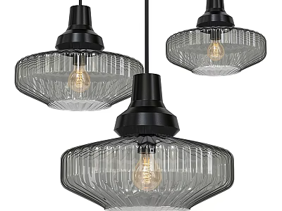 Modern Clear Glass Pendant Lights With Ribbed Design And Black Base For Interior Decor 3d model