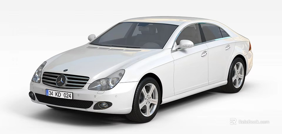 White Mercedes Sedan With Modern Design Sleek Body And Silver Wheels 3d model 