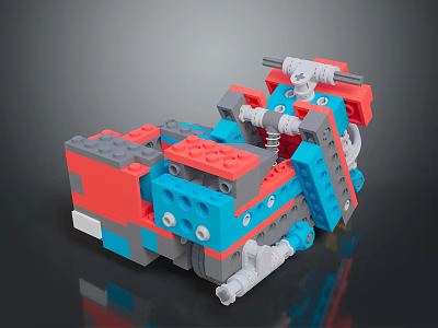 Colorful Lego Building Blocks Toy With Red Blue Gray Mechanical Design 3d model