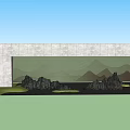 Modern Landscape Wall Design With Vertical Slats Mountain Pattern And Rock Decor 3d model