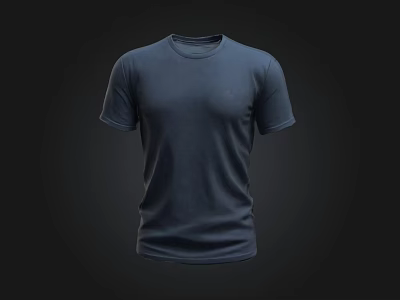Dark Blue Basic Short Sleeve T Shirt With Simple Everyday Casual Design 3d model