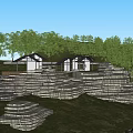 Scenic Post Station Surrounded By Green Trees And Wooden Structures Under Cloudy Sky