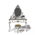Elegant White Dressing Table Design With Carved Mirror Gold Accents And Stool