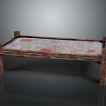 Rustic Wooden Bench With Gray Cushion And Red Accent Patches