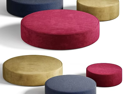 Round Ottoman Stools In Colorful Red Blue Beige Velvet For Modern Living Room 3d model