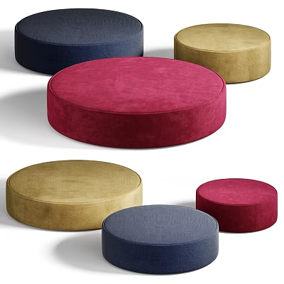 Round Ottoman Stools In Colorful Red Blue Beige Velvet For Modern Living Room 3d model