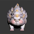 Cute Mythical Creature 3D Model With Fluffy White Purple Fur And Yellow Accents