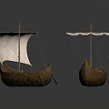Two Small Traditional Wooden Water Vessels With Sails And Classic Design