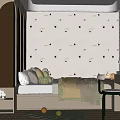 Modern Tatami Bedroom Interior With Patterned Walls Soft Pillows And Cozy Blankets