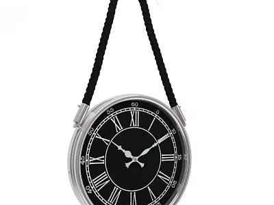 Vintage Hanging Clock with Black Dial Silver Frame and Roman Numerals 3d model