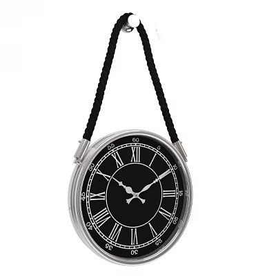 Vintage Hanging Clock with Black Dial Silver Frame and Roman Numerals 3d model