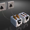 Two White Kitchen Toasters With Toast Inside Connected To Electrical Outlets 3d model