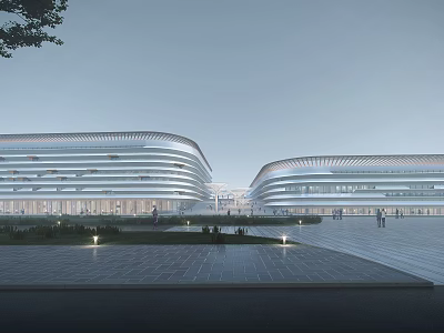 Contemporary School Building With Curved Multi Floor Structure Open Square And Lawn Area 3d model