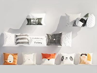 Stylish Decorative Pillows Featuring Text Designs Animal Patterns and Diverse Colors for Home Decor 3d model