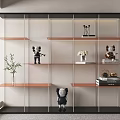Modern Bookcase with Black Frame and Orange Shelves Displaying Statues Vase Plant and Decorative Books