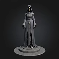 3D Rendered Hooded Robed Statue With Circular Base And Dark Background