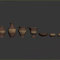Reddish Brown Ceramic Vases And Pots With Golden Decorations In Various Sizes