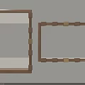 Two Wooden Framed Mirrors with Golden Decorative Blocks Hanging on Light Colored Wall