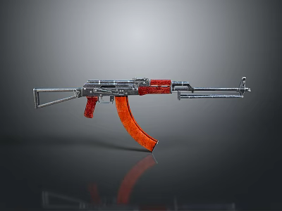 AK-47 Rifle With Silver Metal Body Red Wooden Stock Barrel And Magazine 3d model