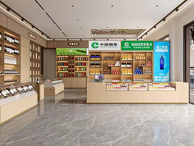 Modern Tobacco And Alcohol Store Interior With Shelves Various Products And Display Counters 3d model