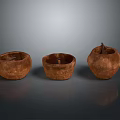 Hand Carved Ceramic Sculptures Three Brown Textured Bowl Shaped Art Pieces