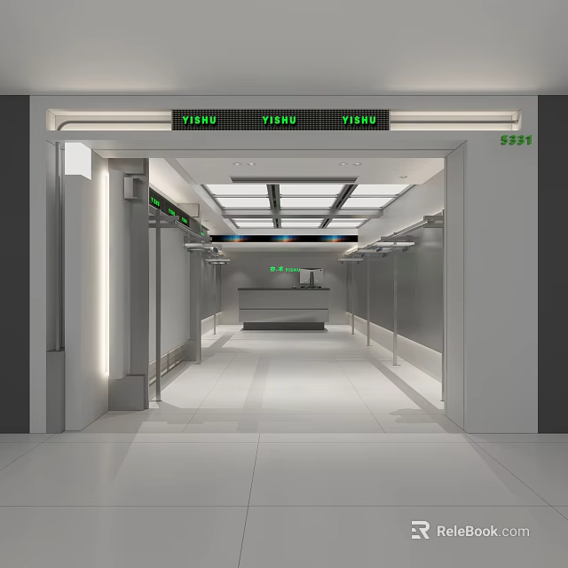 Modern Clothing Store Interior With Display Racks Lighting And Cashier Counter 3d model 