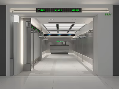 Modern Clothing Store Interior With Display Racks Lighting And Cashier Counter 3d model