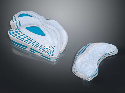 Cartoon Scene With Blue And White Hollow Streamlined Design Models Displayed 3d model
