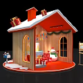 Festive Christmas House with Snow Covered Roof Gifts Snowman and Decorative Signboard