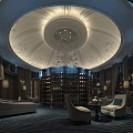Luxurious Clubhouse Interior With Circular Dome Ornate Ceiling Wine Racks And Comfortable Seating