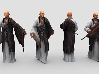 Game And Movie Character With Bald Head Traditional Robe Holding Fan Multiple Angles View 3d model