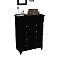 Black Decorative Cabinet Featuring Drawers Gold Knobs Spiral Columns And Top Mirror Boxes
