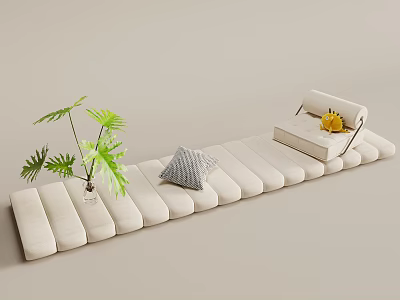 Modern Bay Window Seat With Soft Cushions Green Plant And Decorative Pillows 3d model