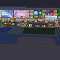 Vibrant Commercial Street Featuring Colorful Billboards Outdoor Seating Evening Lighting and Shopfronts