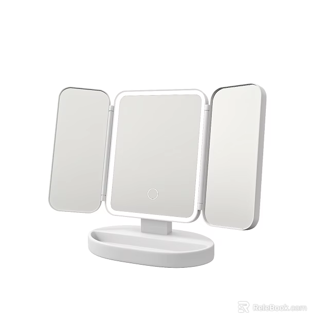 Tri Fold White Vanity Mirror With Sleek Base And Adjustable Side Panels 3d model 