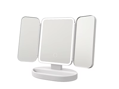 Tri Fold White Vanity Mirror With Sleek Base And Adjustable Side Panels 3d model
