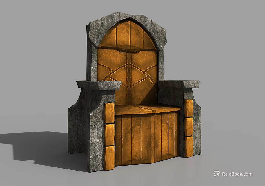 Ancient Carved Throne With Wooden Seat And Stone Armrest Design Structure 3d model 