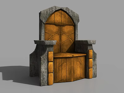 Ancient Carved Throne With Wooden Seat And Stone Armrest Design Structure 3d model