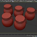 Glass Spice Jars With Red Lids And White Labels For Various Kitchen Spices