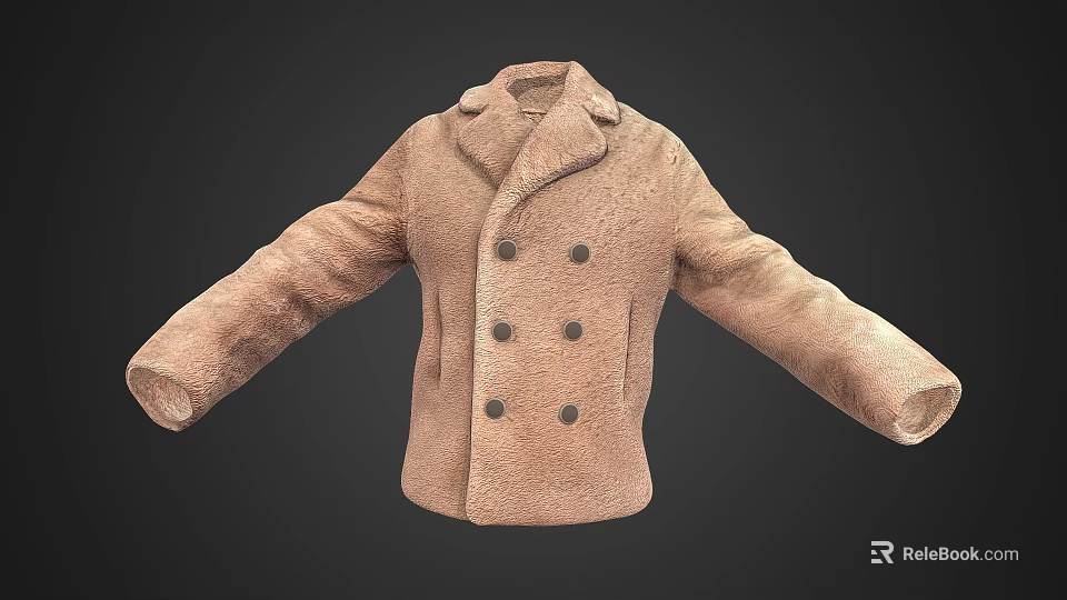 Brown Double Breasted Fleece Coat With Classic Design And Warm Material 3d model