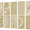 Golden Decorative Room Dividers With Various Intricate Laser Cut Patterns 3d model
