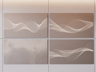 Modern Decorative Wall Art With Four Panels Featuring Wavy Lines And Dot Patterns 3d model
