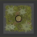 Wood Stone Natural Landscape With Tree Stump Green Grass Ferns And Fresh Mushrooms