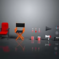 Red Chair and Wooden Director's Chair as Movie Themed Furniture with Popcorn Buckets