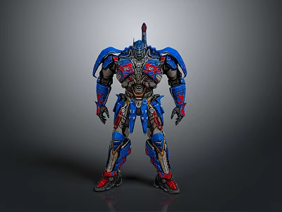 Blue And Red Mechanical Robot With Detailed Armor And 3D Design 3d model
