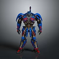 Blue And Red Mechanical Robot With Detailed Armor And 3D Design