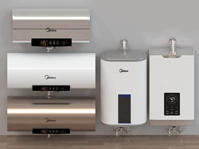 Midea Kitchen Water Heaters With Various Colors Digital Displays And Temperature Control 3d model